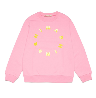 Shop Marni Kids Logo Printed Crewneck Sweatshirt In Pink