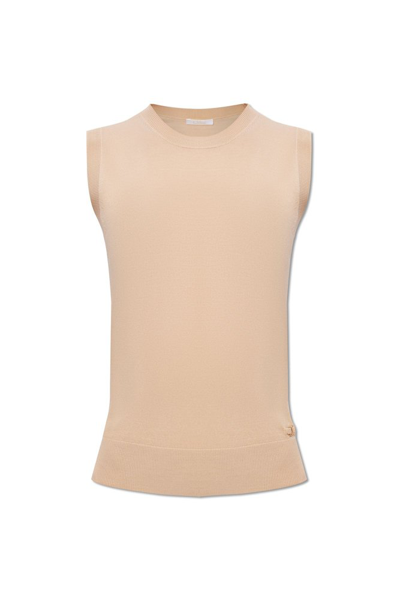 Shop Chloé Sleeveless Knitted Top In Beige