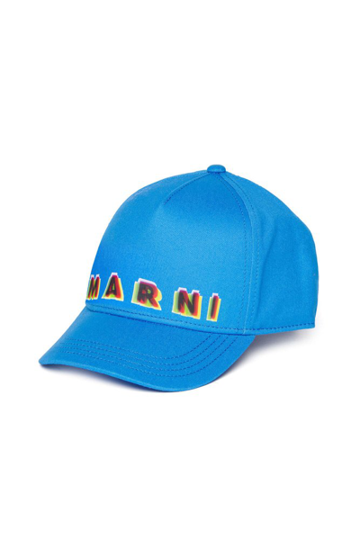Shop Marni Kids Logo Printed Baseball Cap In Blue