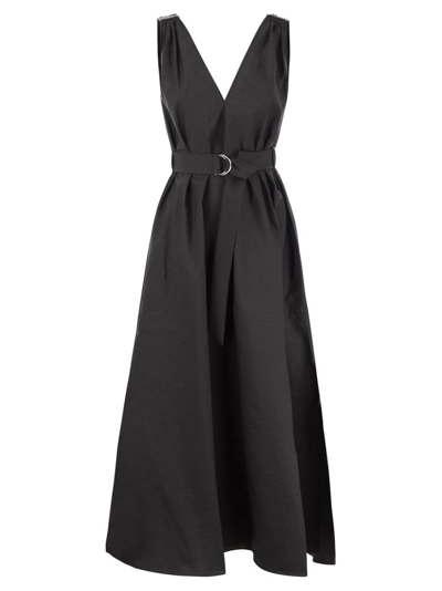Shop Brunello Cucinelli Belted Pleated Midi Dress In Black