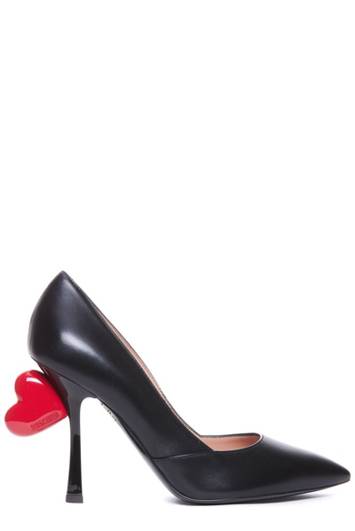 Shop Moschino Sweet Heart Embellished Pumps In Black