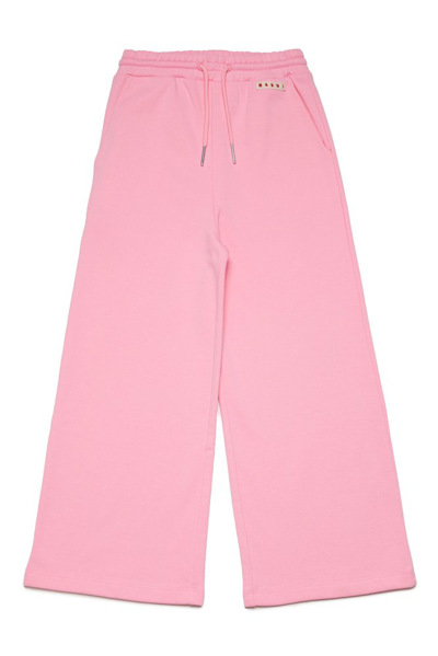 Shop Marni Kids Logo Patch Wide Leg Pants In Pink