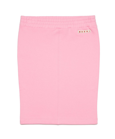 Shop Marni Kids Logo Patch Straight Hem Skirt In Pink