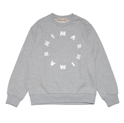 Shop Marni Kids Logo Printed Crewneck Sweatshirt In Grey