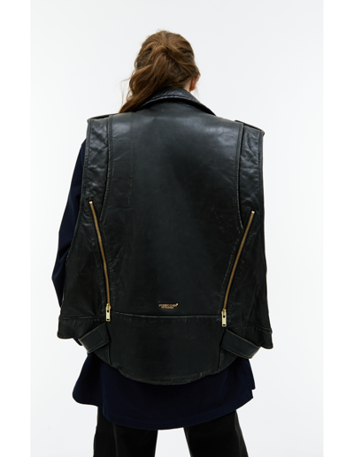Shop Undercover Zipped Leather Vest In Black