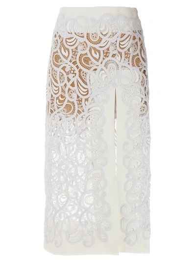 Shop Ermanno Scervino Lace Longuette Skirt In White