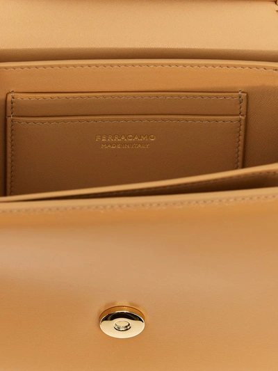 Shop Ferragamo 'fiamma' Small Shoulder Bag In Beige