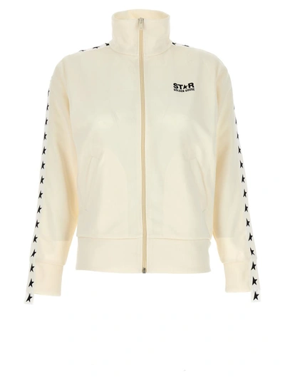 Shop Golden Goose 'zipped Track' Sweatshirt In White/black