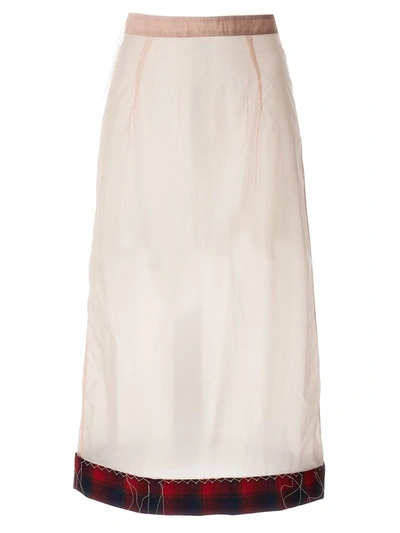 Maison Margiela Pendleton-check-hem Sheer Skirt In Pink