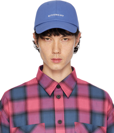 Shop Givenchy Blue Curved Cap Embroidered Logo Cap In 433-royal Blue