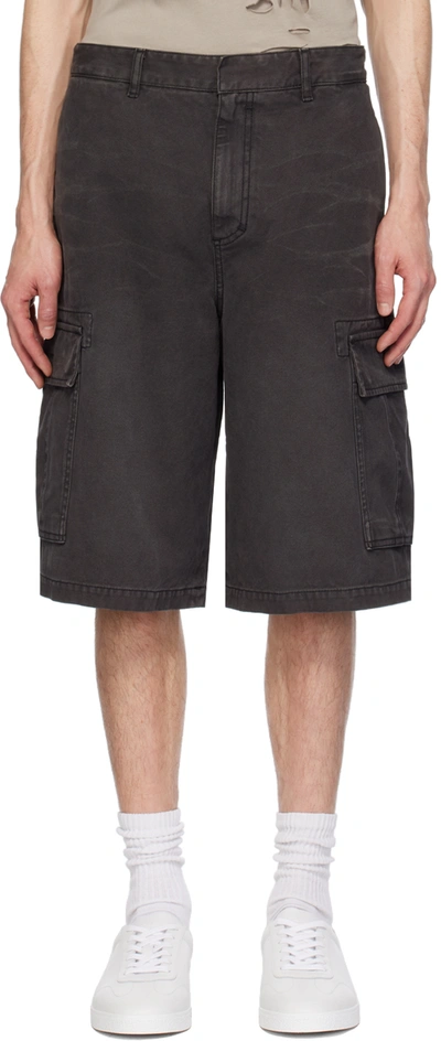 Givenchy Denim Cargo Shorts With Hidden Closure In 001-black