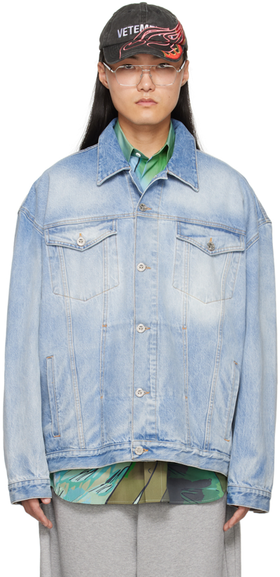 Vetements Logo Embossed Denim Jacket In Blue