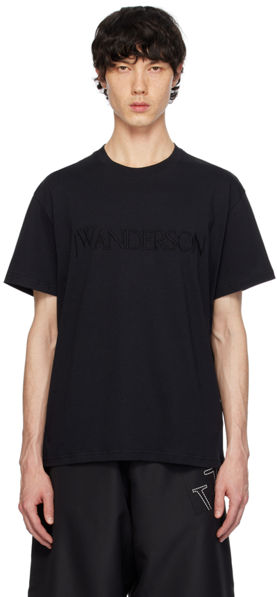 Shop Jw Anderson Black Embroidered T-shirt In 999 Black