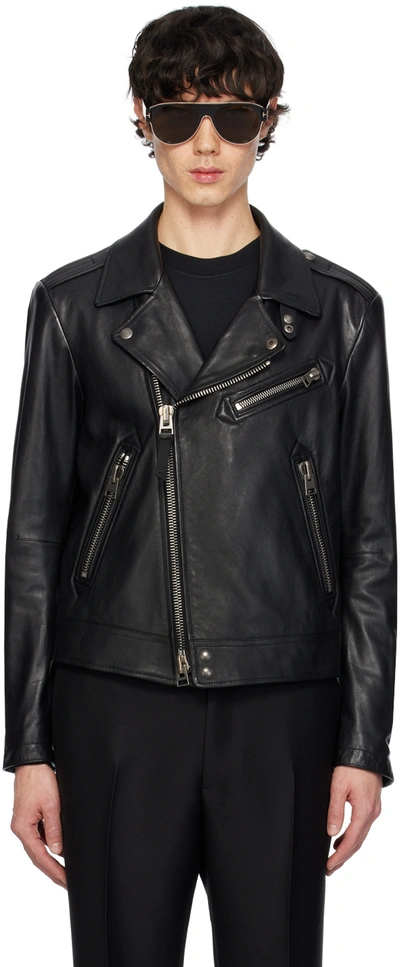 Shop Tom Ford Black Biker Leather Jacket
