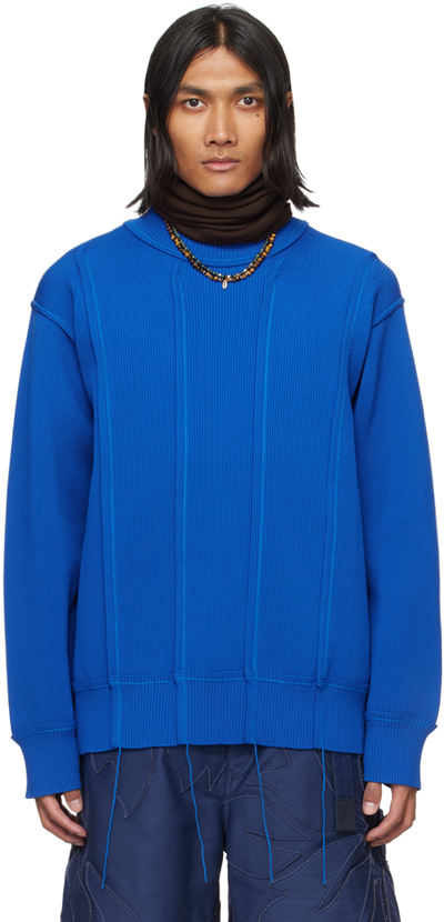 Shop Sacai Blue Pinched Seam Sweater In 401 Blue