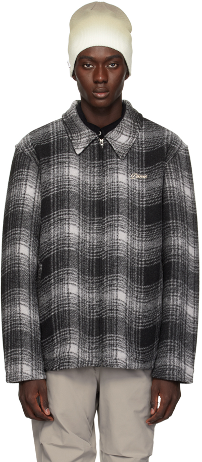 Shop Dime Gray & Black Wave Plaid Jacket In Charcoal