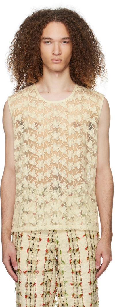 Shop Harago Off-white Semi-sheer Tank Top