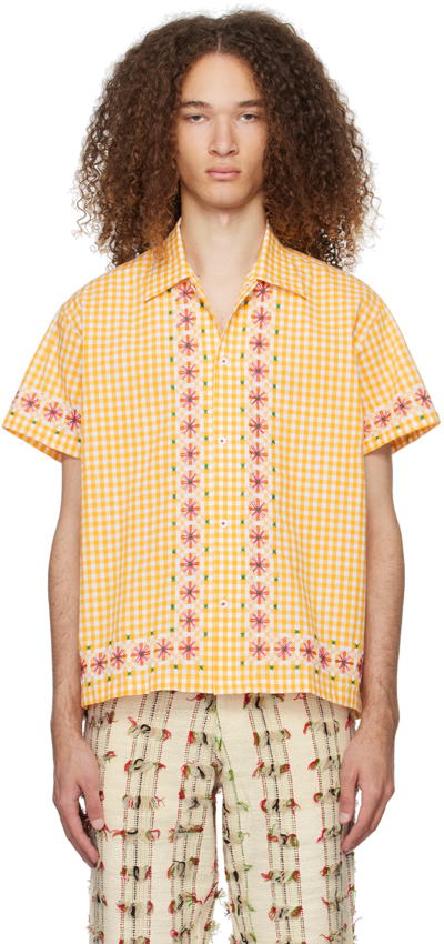 Shop Harago Yellow Chicken Scratch Shirt