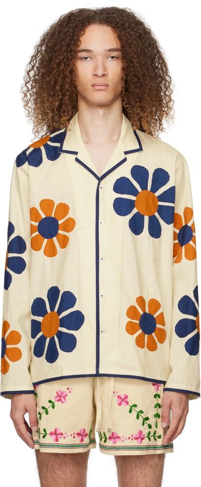 Shop Harago Off-white Daisy Appliqué Shirt In Off White