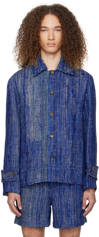 Shop Harago Blue Spread Collar Jacket In Indigo