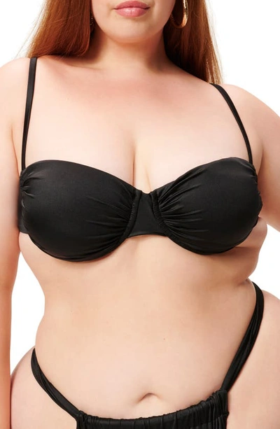 Shop Good American Shiny Ruched Demi Underwire Bikini Top In Black001