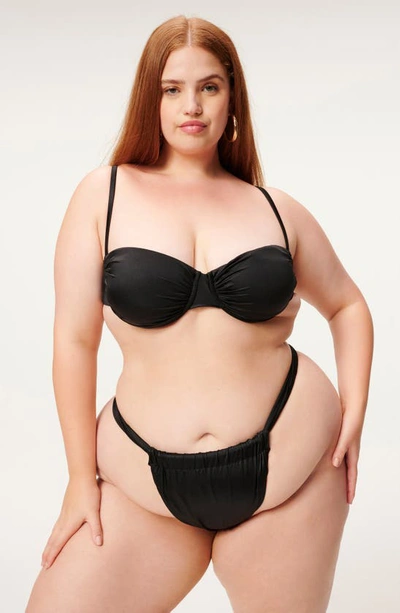 Shop Good American Shiny Ruched Demi Underwire Bikini Top In Black001
