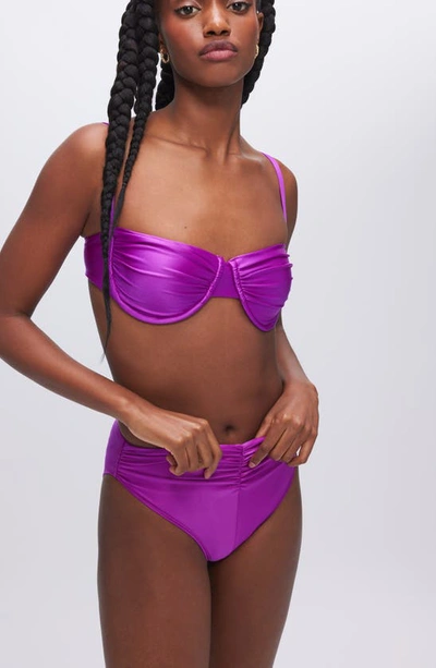 Shop Good American Ruched Underwire Demi Cup Bikini Top In Brightorchid001