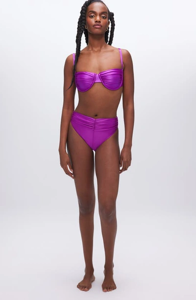 Shop Good American Ruched Underwire Demi Cup Bikini Top In Brightorchid001