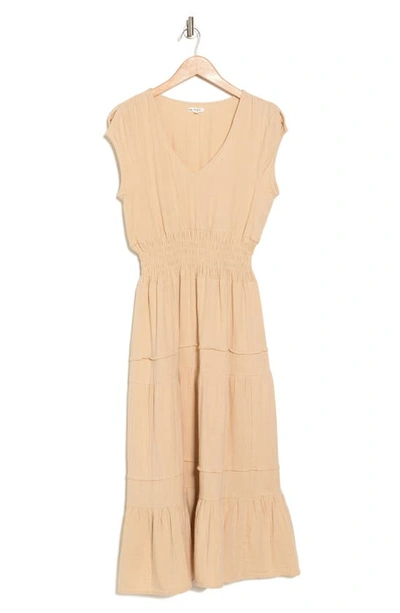 Shop Maisie Gauze Smocked Midi Dress In Beige