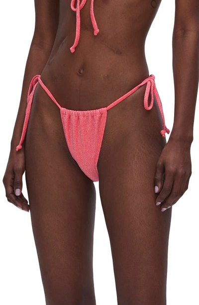 Shop Good American Sparkle Tiny Ties Bikini Bottoms In Fiery Coral 002