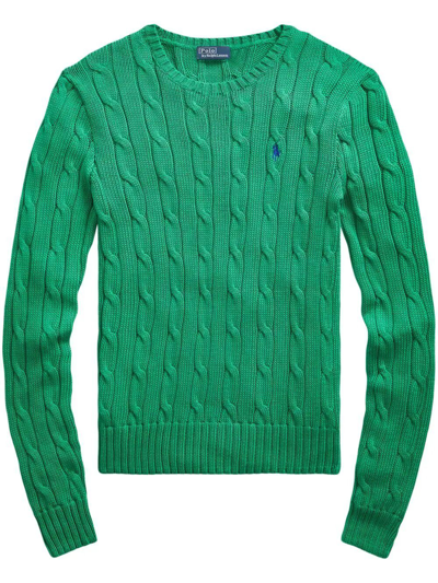 Shop Polo Ralph Lauren Crew Neck Braided Sweater In Green
