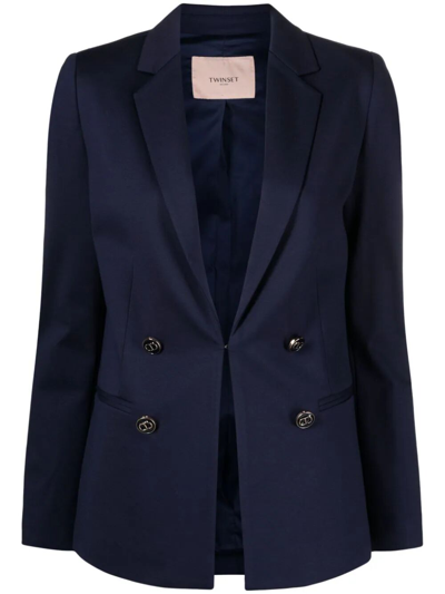 Shop Twinset Double Breasted Jacket In Blue