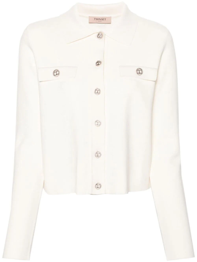 Shop Twinset Polo Neck Jacket In White