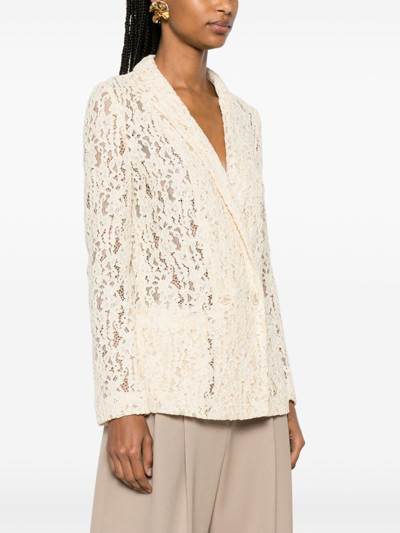 Shop Twinset Single Breasted Laced Jacket In White