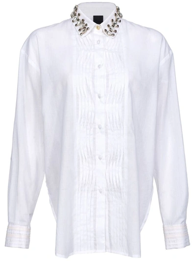 Shop Pinko Shirt With Rhinestones In White