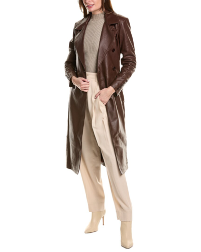 Shop Lamarque Erma Leather Trench Coat In Brown