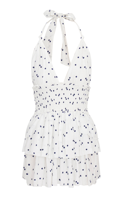 Shop Loveshackfancy Deanna Cotton Halter Mini Dress In Multi