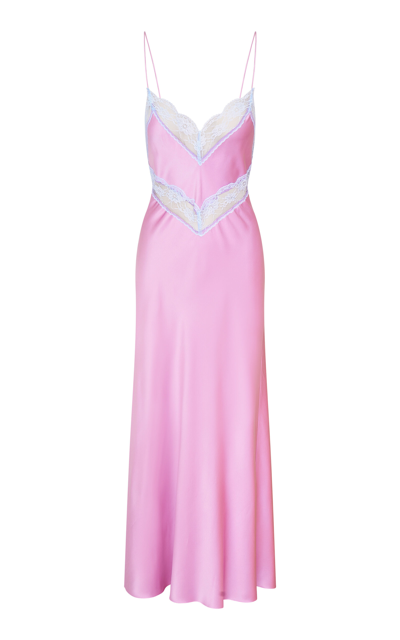 Shop Loveshackfancy Serita Embellished Silk Maxi Slip Dress In Pink