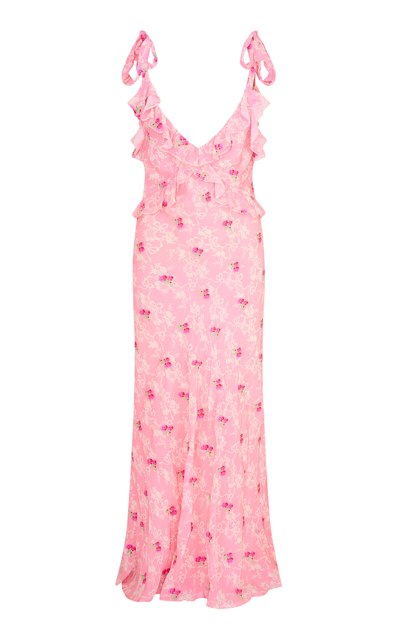 Shop Loveshackfancy Orcene Ruffled Chiffon Midi Dress In Pink