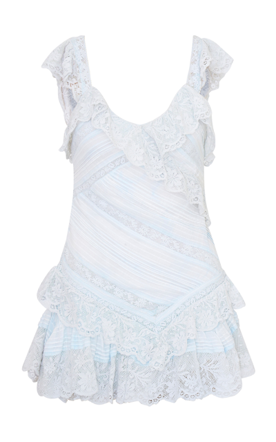 Shop Loveshackfancy Bensley Lace-trimmed Cotton Mini Dress In Light Blue