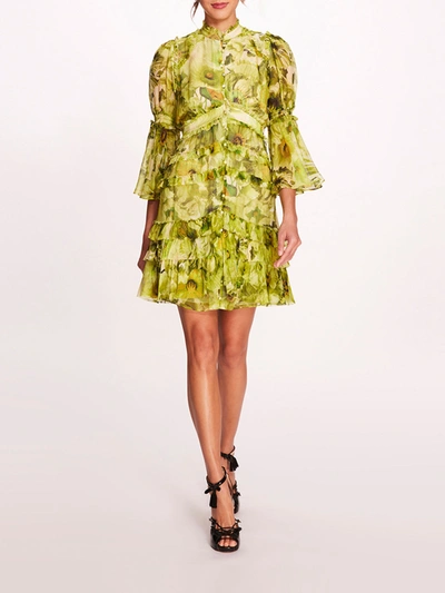 Shop Marchesa Mali Mini Dress In Chartreuse