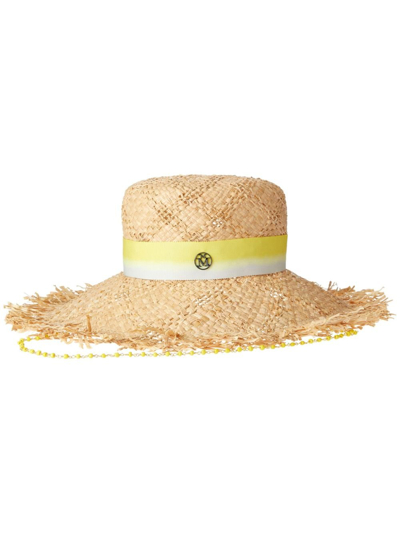 Shop Maison Michel Neutral Big New Kendall Raffia Hat In Neutrals