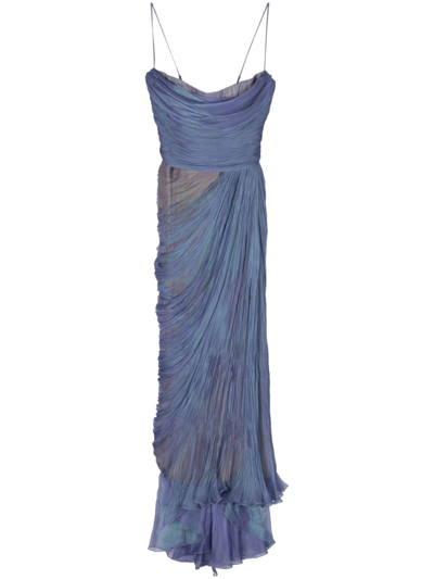 Shop Maria Lucia Hohan Blue Regina Draped Silk Gown