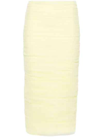 Shop Anouki Draped Tulle Pencil Skirt - Women's - Polyester/acetate In Yellow