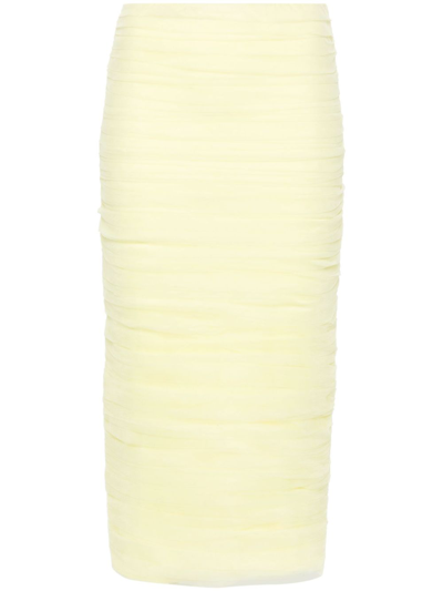 Anouki Yellow Draped Tulle Pencil Skirt In Yellow