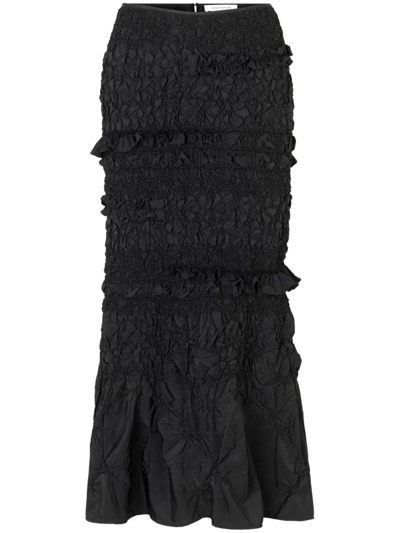 Shop Cecilie Bahnsen Black Venus Ruched Midi Skirt