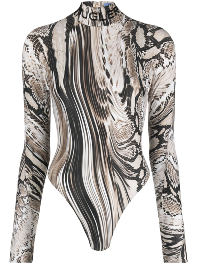 Shop Mugler Brown Snakeskin-print Bodysuit - Women's - Polyamide/elastane In Neutrals