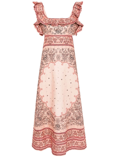 Shop Zimmermann Matchmaker Bandana-print Linen Dress - Women's - Linen/flax/cotton In Pink