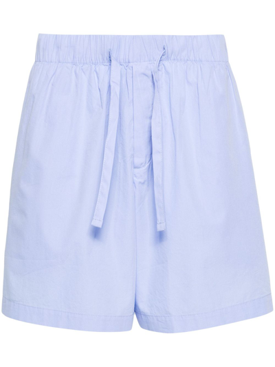 Shop Tekla Blue Organic Cotton Pyjama Shorts In Shirt Blue