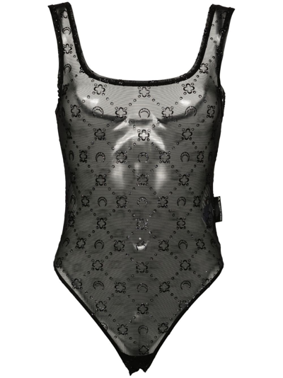 Shop Marine Serre Moonogram Mesh Bodysuit - Women's - Recycled Polyamide/spandex/elastane In Black